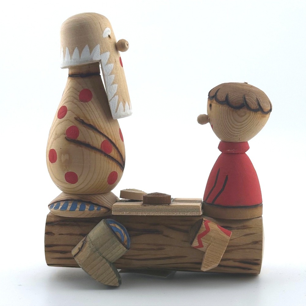 Vintage Russian Wooden Folk Art‎ Figurine USSR Checkers Game Elder and Youth Log